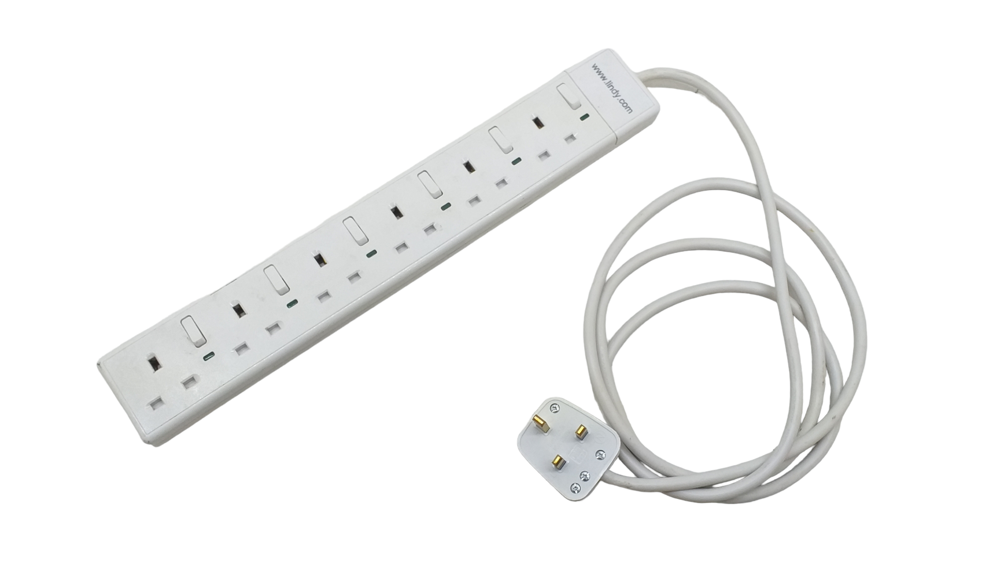 6-Way Mains Socket Extension Lead White 2metre 2m Cord