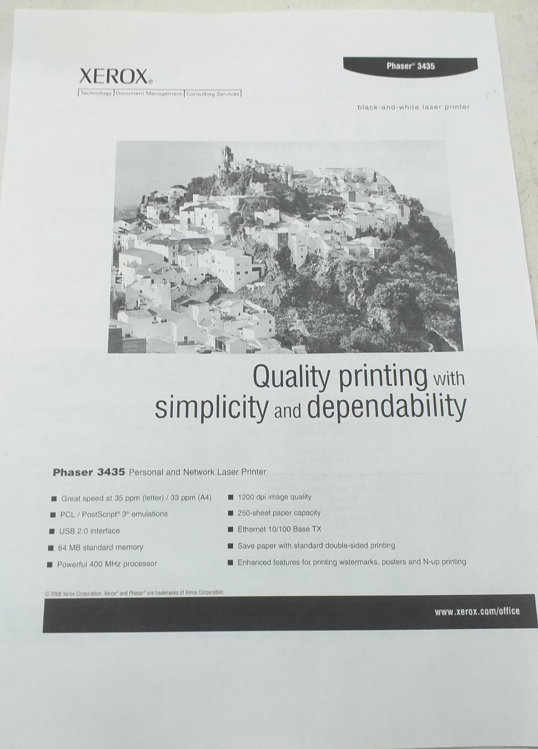 Xerox Phaser 3435 Mono Network Laser Printer with USB and Mains Cable - Image 4