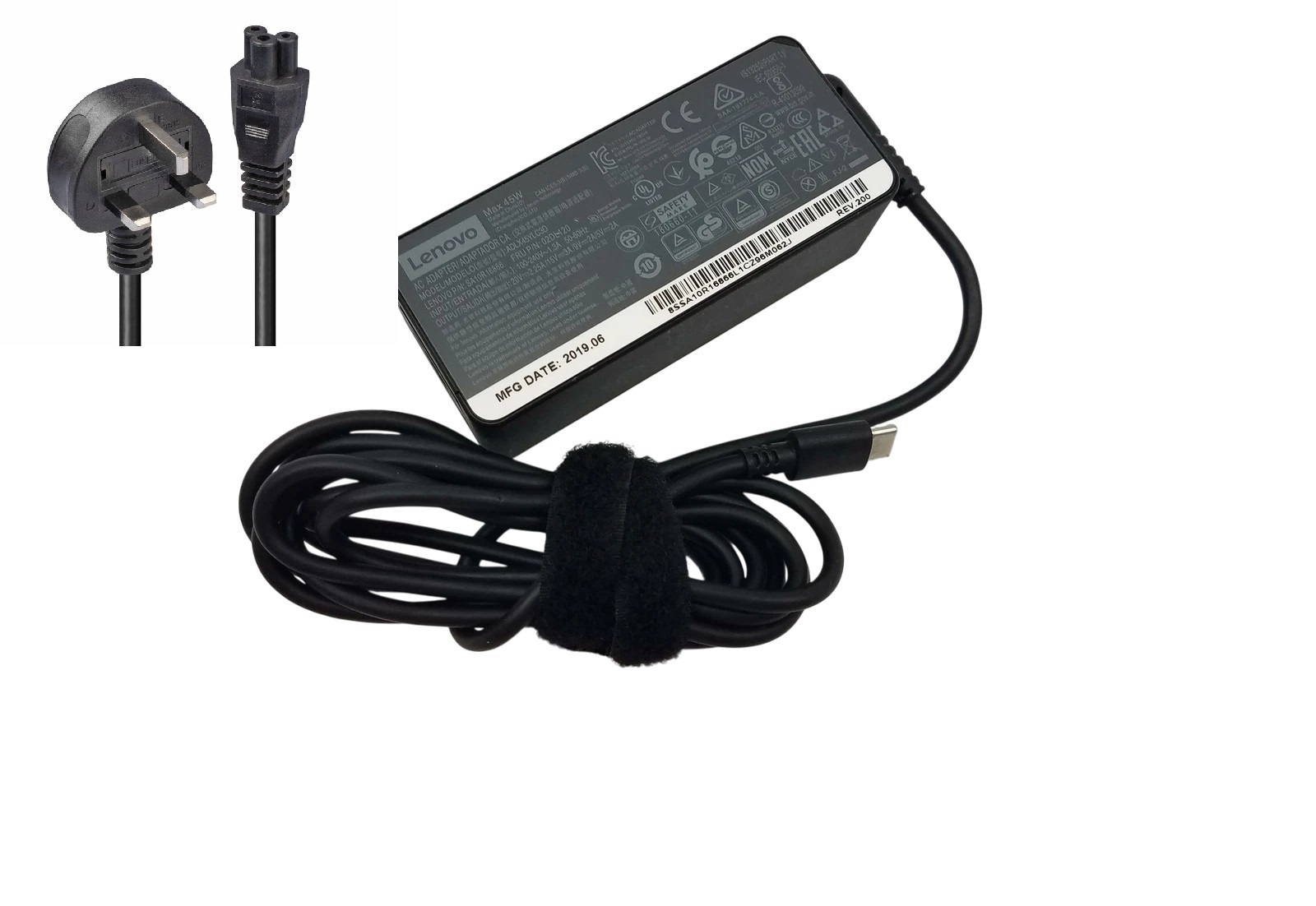 Genuine Lenovo 20v 2.25a 45w USB C Laptop AC Adapter with Clover lead
