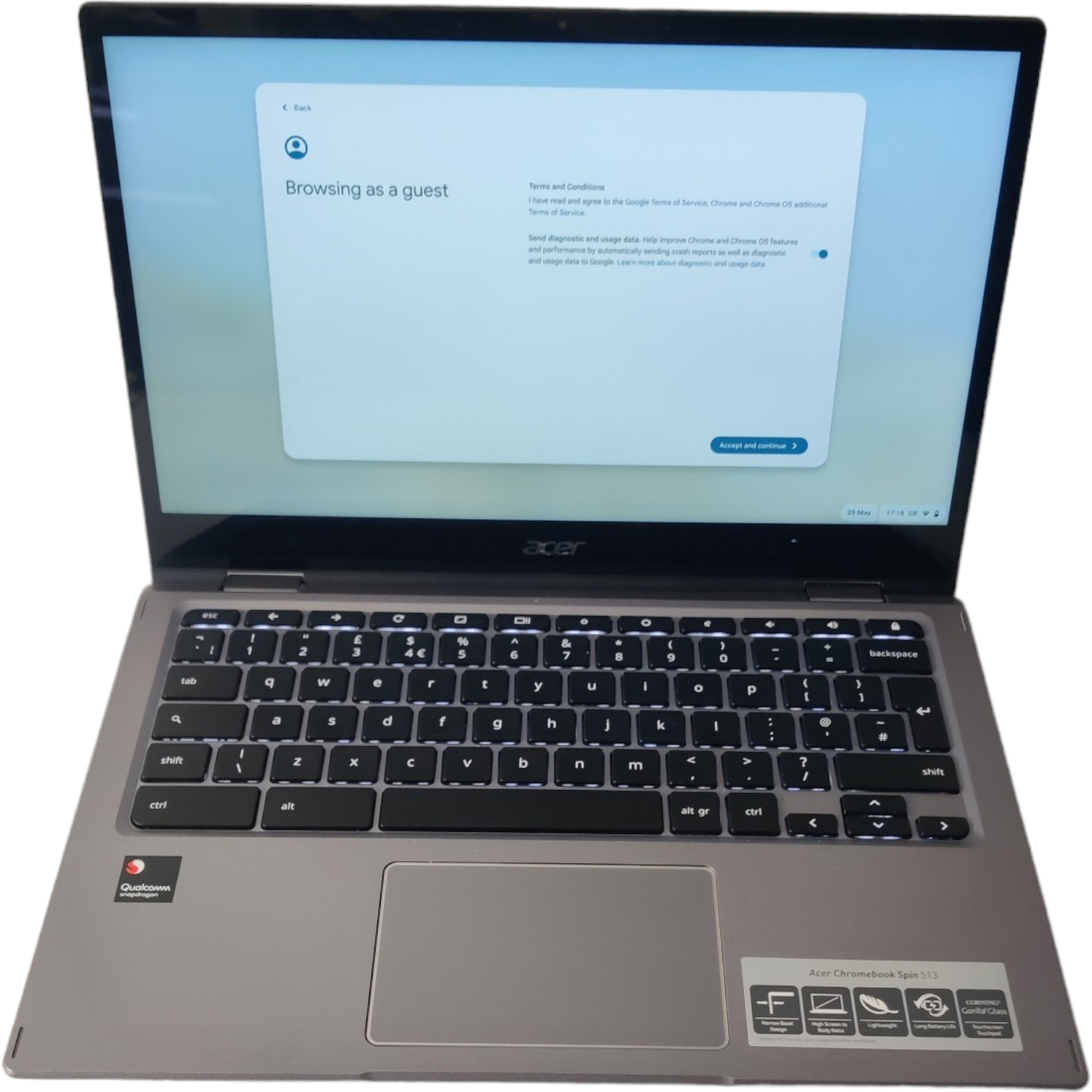 Acer Chromebook Spin 513 13.3" Touchscreen 128GB eMMC, 8GB RAM, ChromeOS Silver Grey LTE) - Image 6