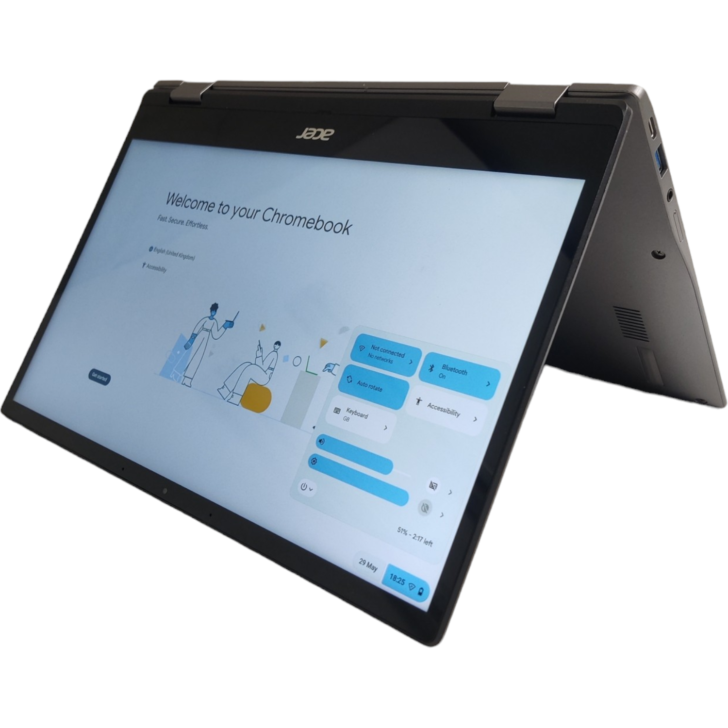 Acer Chromebook Spin 513 13.3" Touchscreen 128GB eMMC, 8GB RAM, ChromeOS Silver Grey LTE)