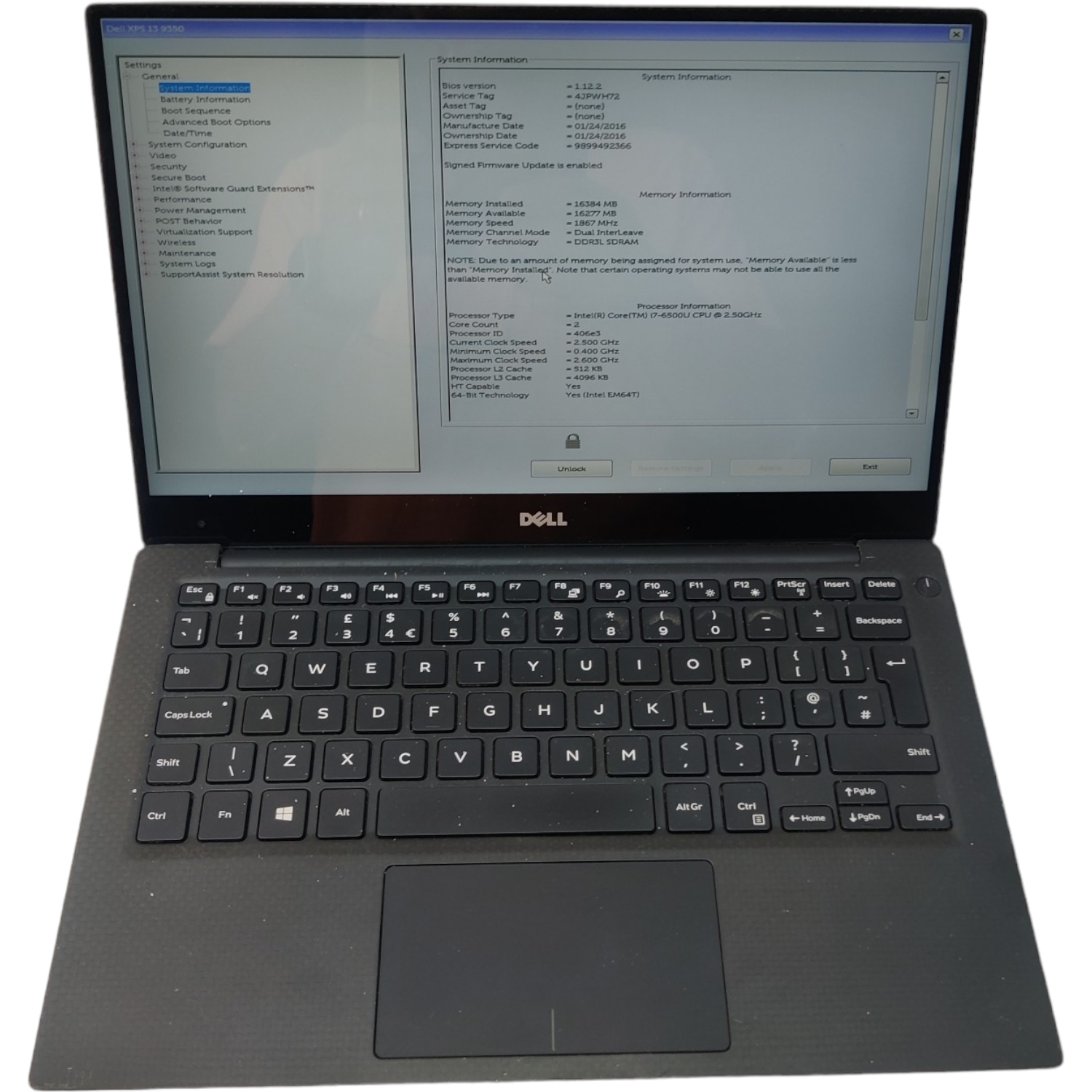 Dell XPS 13 9350 13.3" Touchscreen Laptop - i7 6500 16GB RAM FOR PARTS - BIOS LOCKED - BATTERY OLD - Image 2