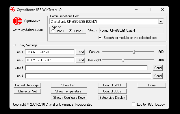 Crystalfontz 635 USB 20 x 4 + Keys + LEDs - Image 2