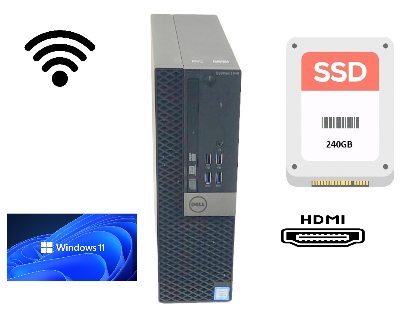 Dell Optiplex 3040 PC Intel i5 8GB 240GB SSD HDMI Windows 11 Wifi SFF