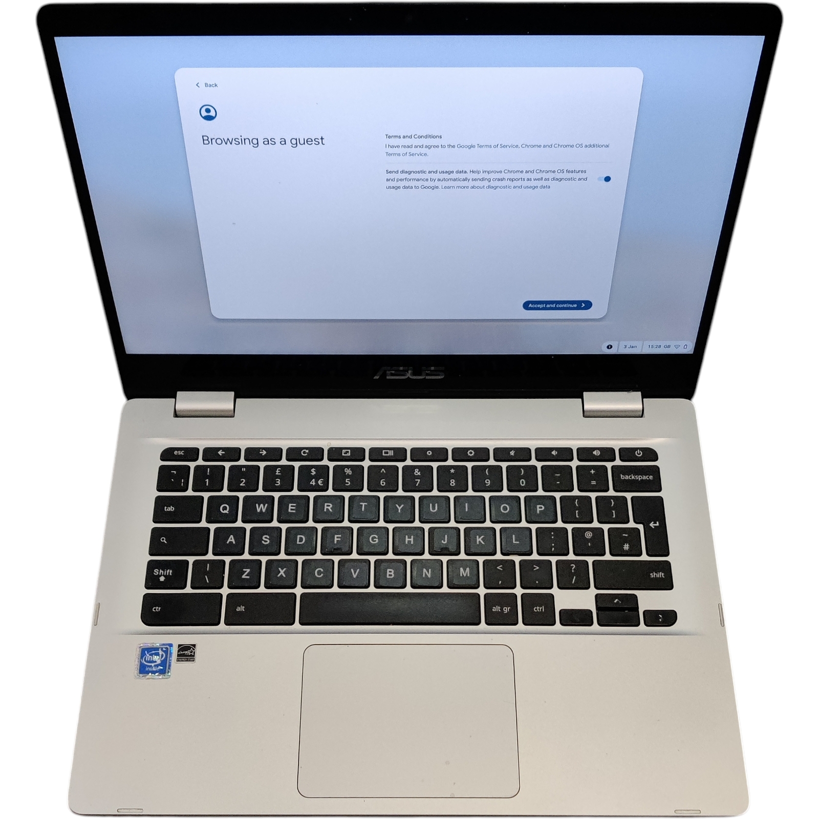 Asus C423NA 14" TOUCHSCREEN Chromebook 8gb ram/64gb ssd - New key stickers covering worn keys