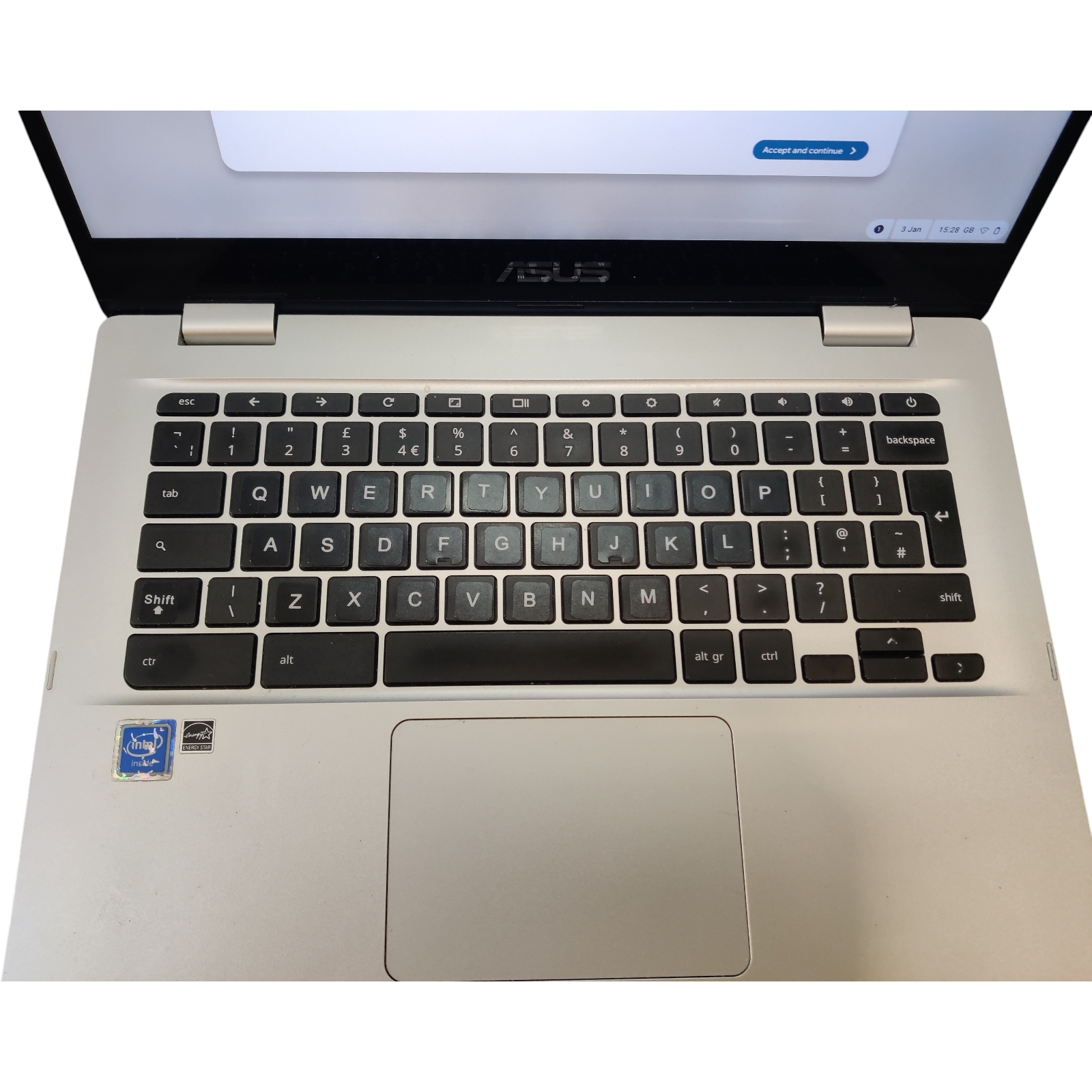 Asus C423NA 14" TOUCHSCREEN Chromebook 8gb ram/64gb ssd - New key stickers covering worn keys - Image 2
