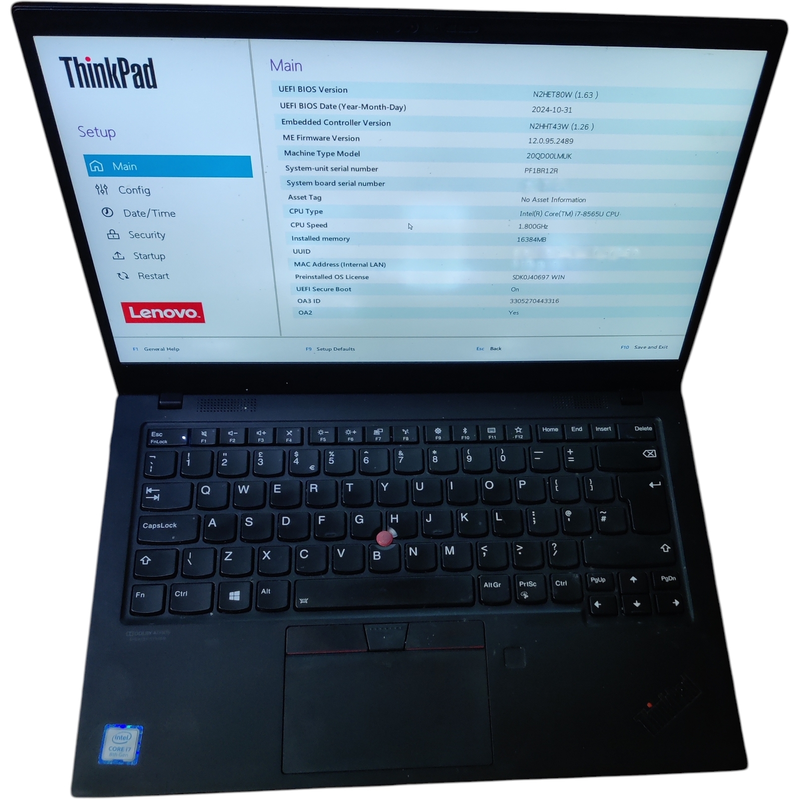 Lenovo X1 Carbon 7 *FOR PARTS - pressure marks on screen - faulty battery * Intel i7 8565u 16GB Ram ThinkPad - Image 3