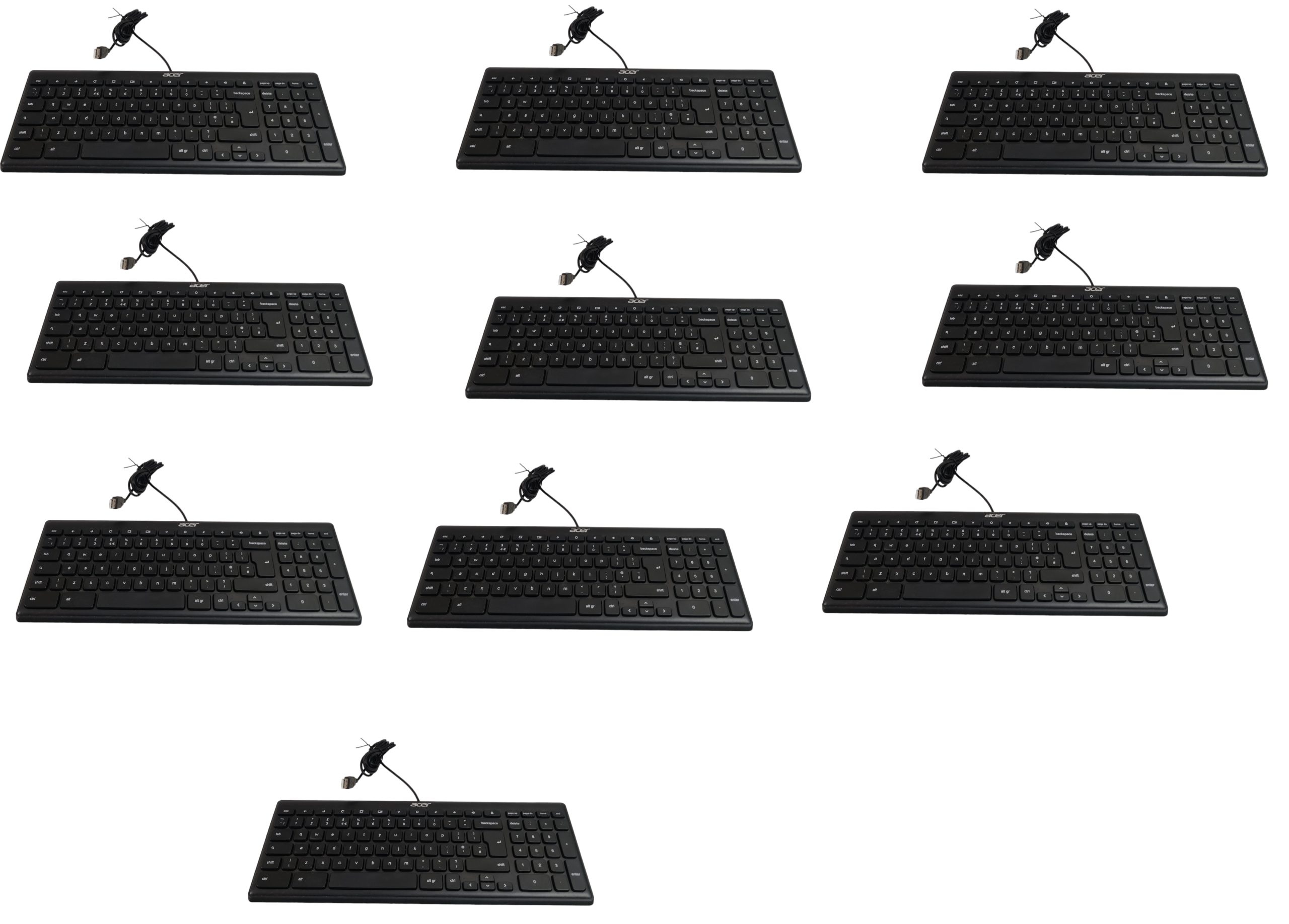 Job Lot 10 Acer KB69211 Chrome UK USB Wired Slim Office Home Desktop Keyboard Black