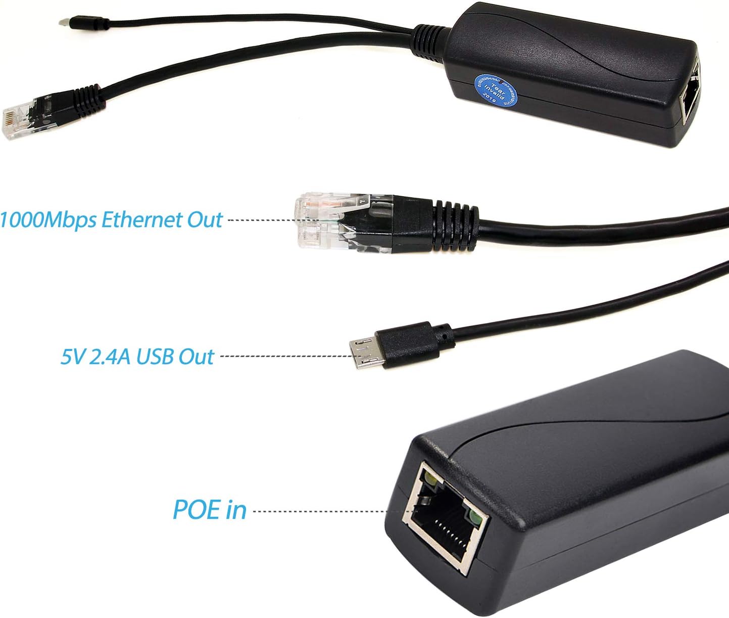 REVODATA Gigabit Micro USB PoE Splitter 5V 2.4A - Image 2