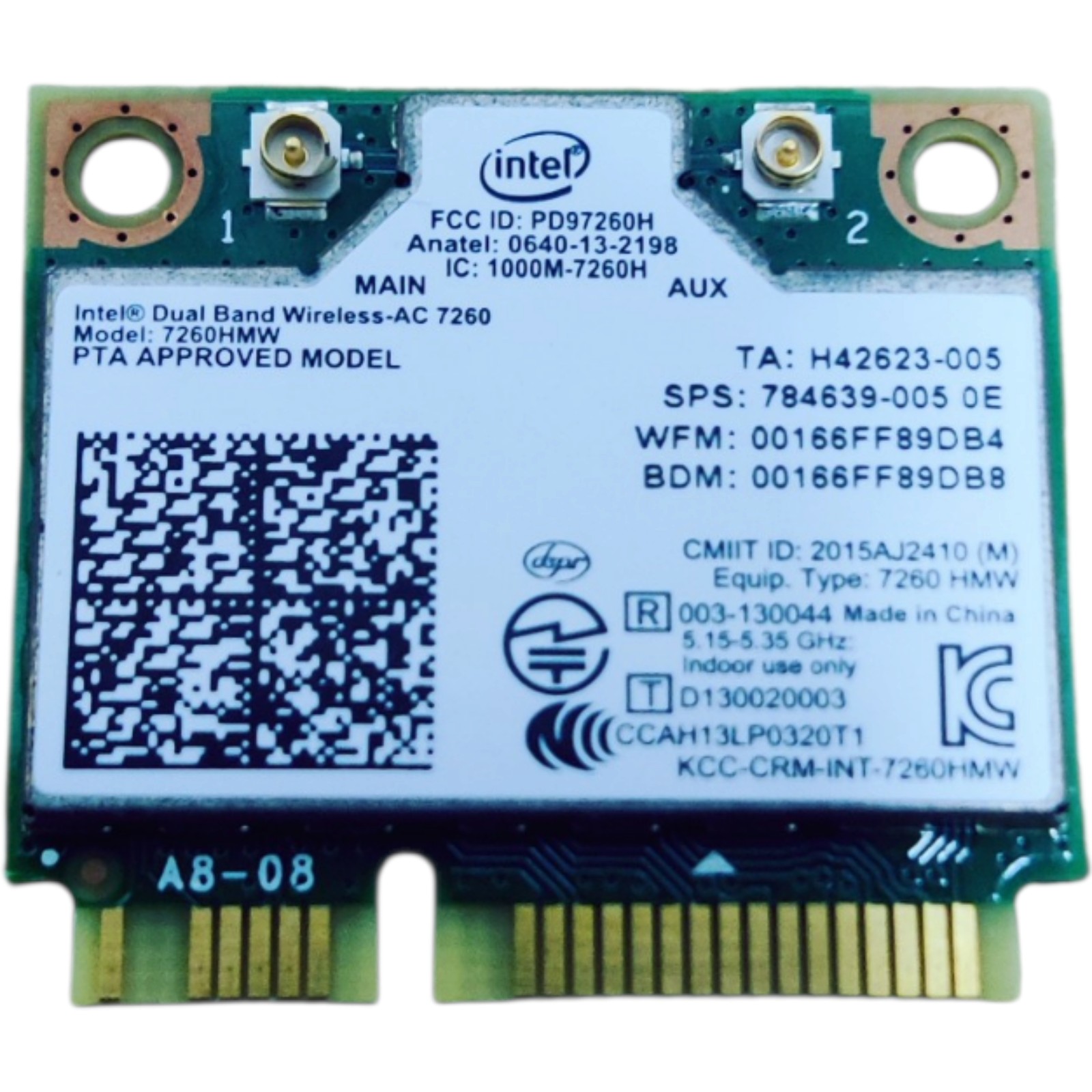 Intel 7260HMW Dual Band Wireless and Bluetooth Card AC-7260