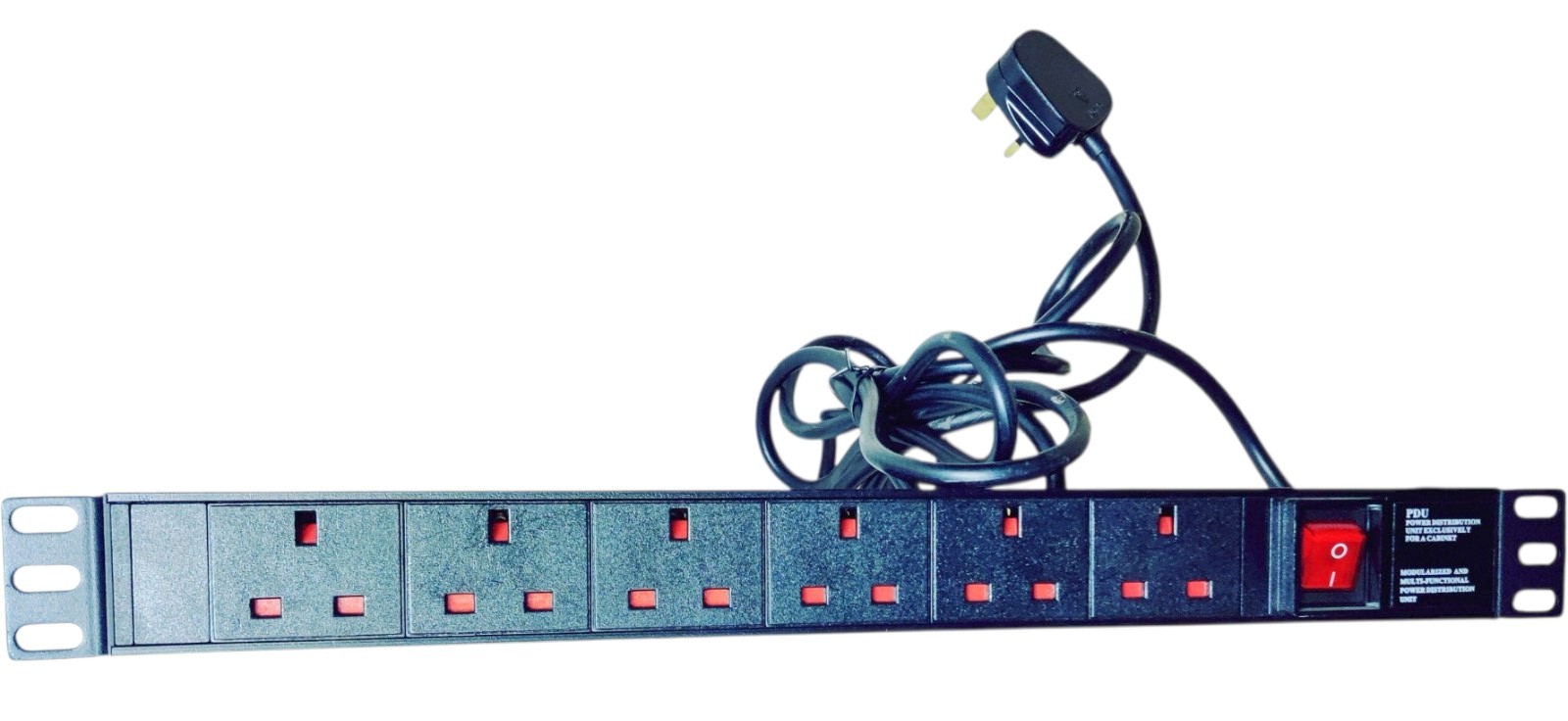 6 Way UK Horizontal 1U Rack Mount PDU with Rack Brackets with 3m UK mains lead - Image 2
